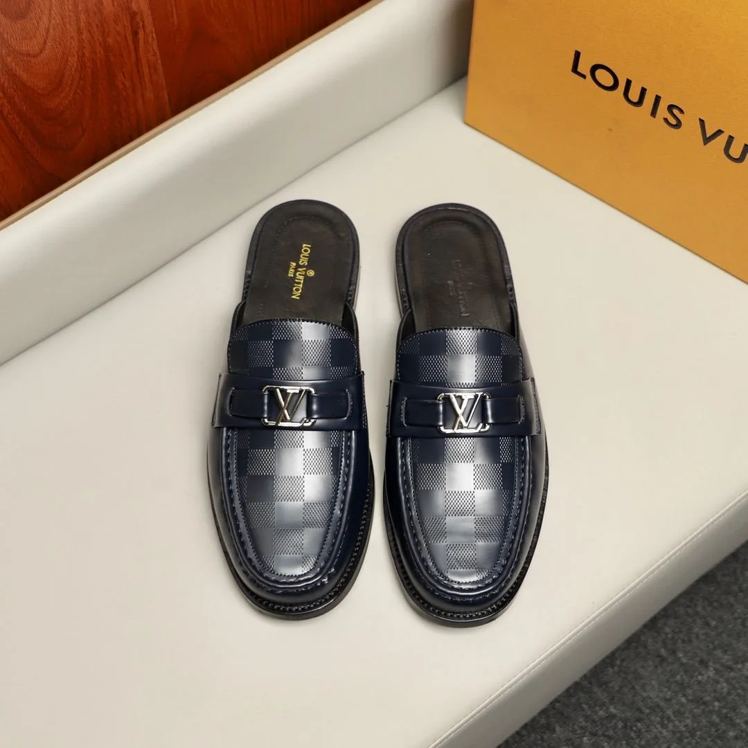 Louis Vuitton Major Open Back With Square Pattern Loafer Dark Blue - Image 5