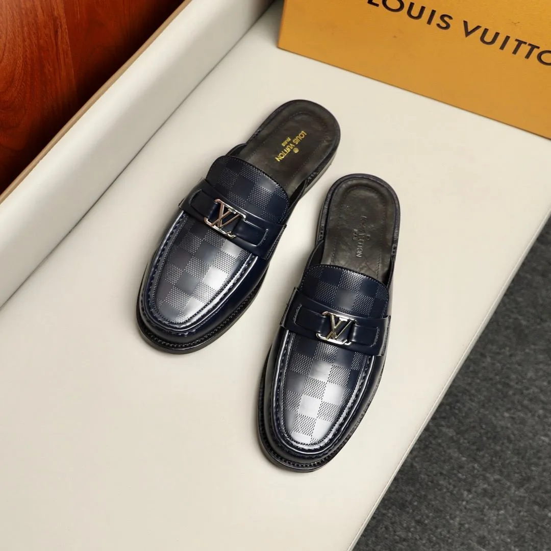 Louis Vuitton Major Open Back With Square Pattern Loafer Dark Blue - Image 6