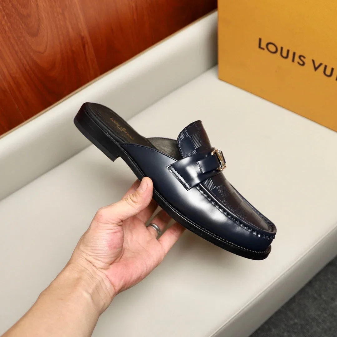 Louis Vuitton Major Open Back With Square Pattern Loafer Dark Blue - Image 7