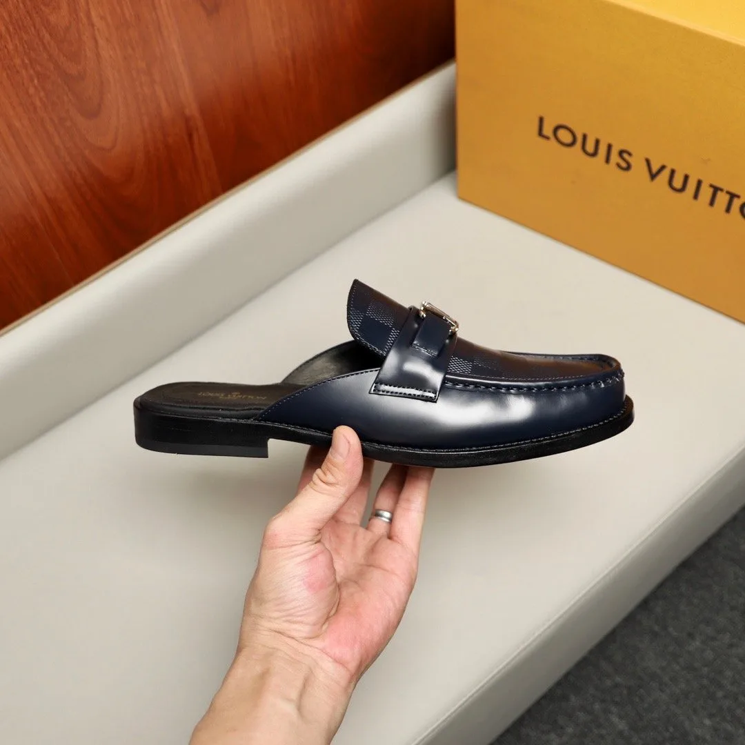 Louis Vuitton Major Open Back With Square Pattern Loafer Dark Blue - Image 8