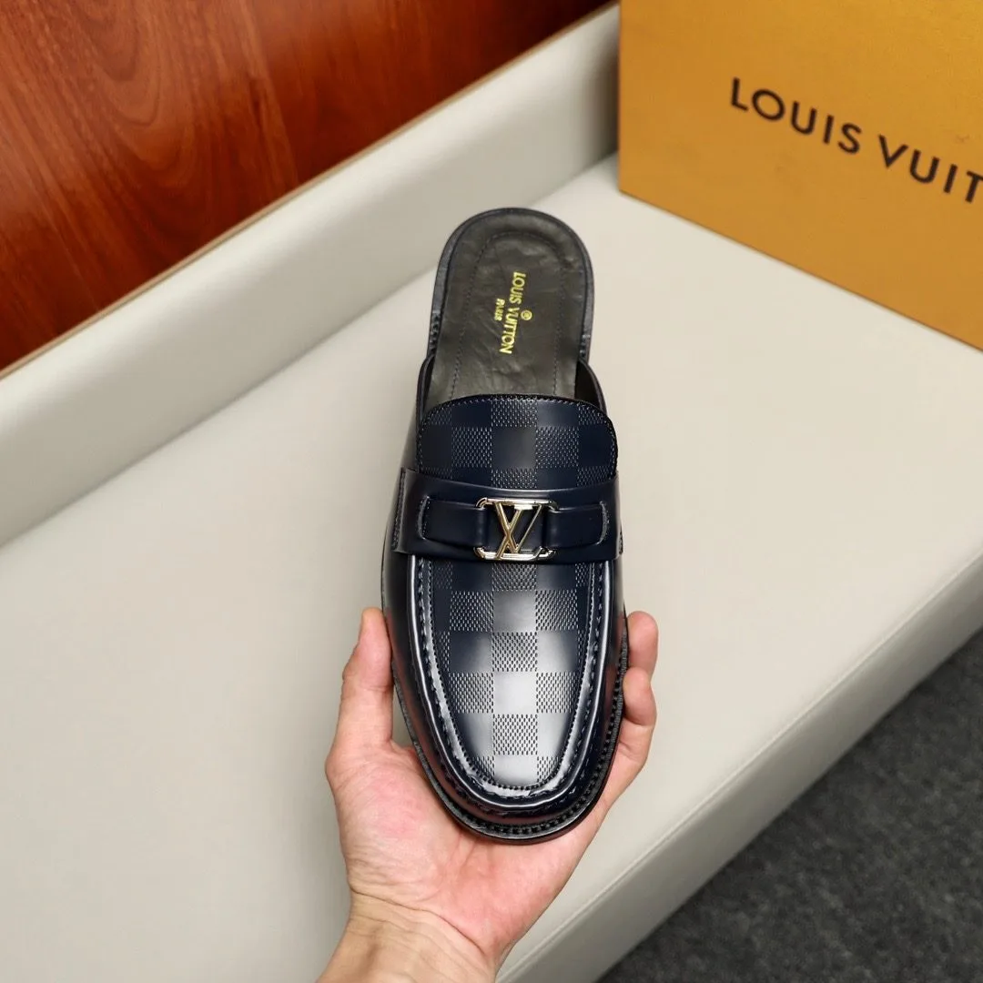 Louis Vuitton Major Open Back With Square Pattern Loafer Dark Blue - Image 9