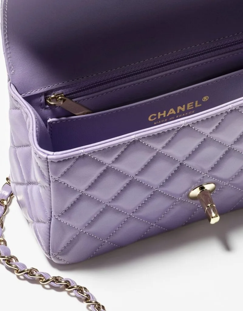 Chanel Mini Flap Bag With Top Handle Purple 7.8 Inches/ - Image 2