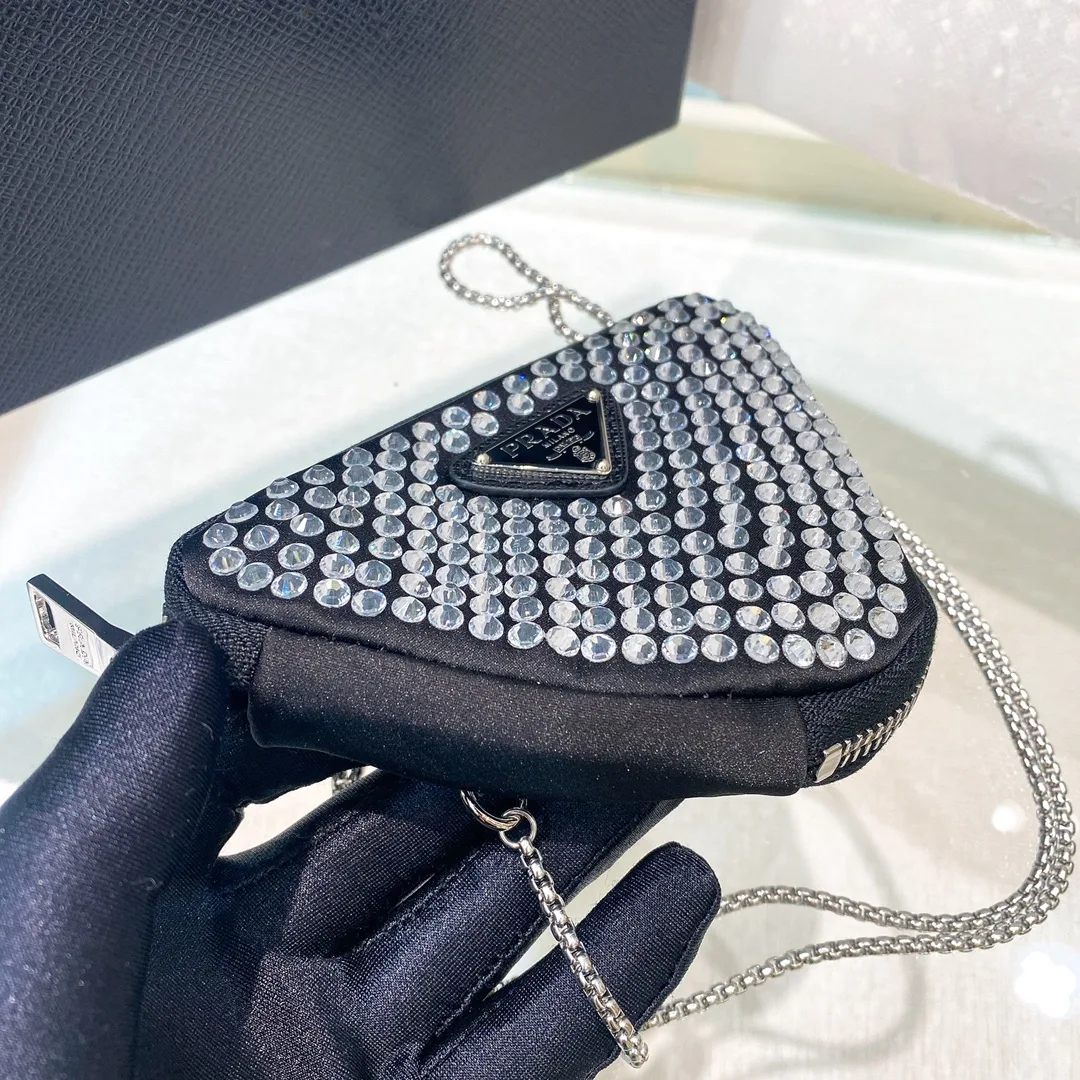 Prada Prada Mini- Pouch With Artificial Crystals Bag Black / 1NR005_2AWL_F0T7O - Image 4