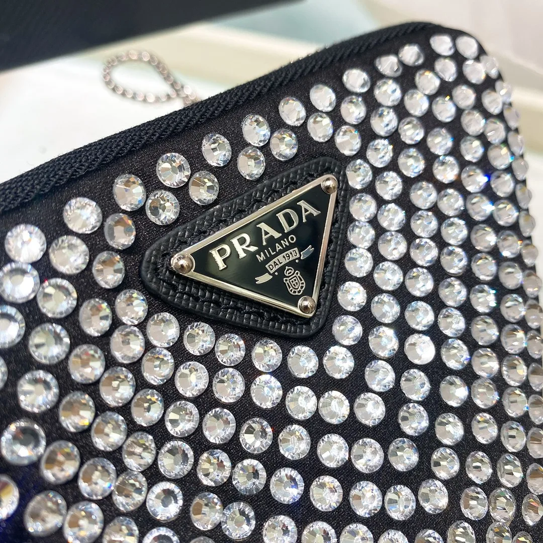 Prada Prada Mini- Pouch With Artificial Crystals Bag Black / 1NR005_2AWL_F0T7O - Image 5