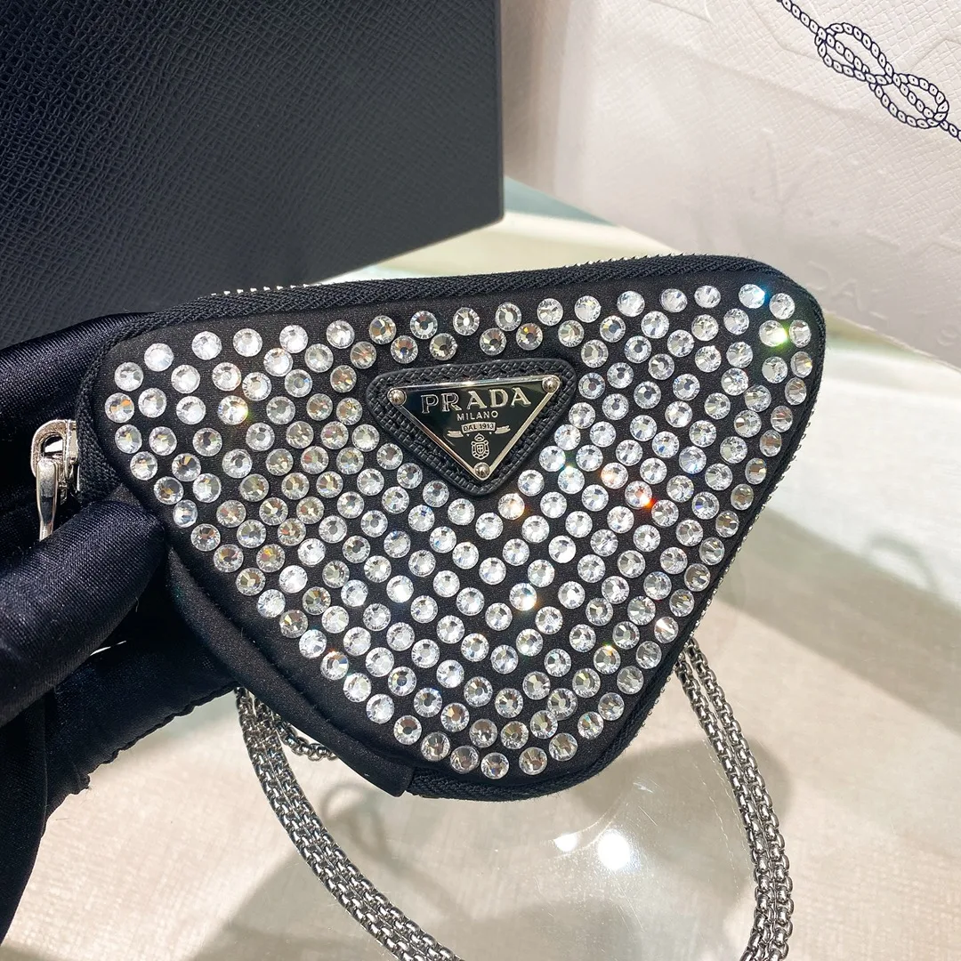 Prada Prada Mini- Pouch With Artificial Crystals Bag Black / 1NR005_2AWL_F0T7O - Image 6