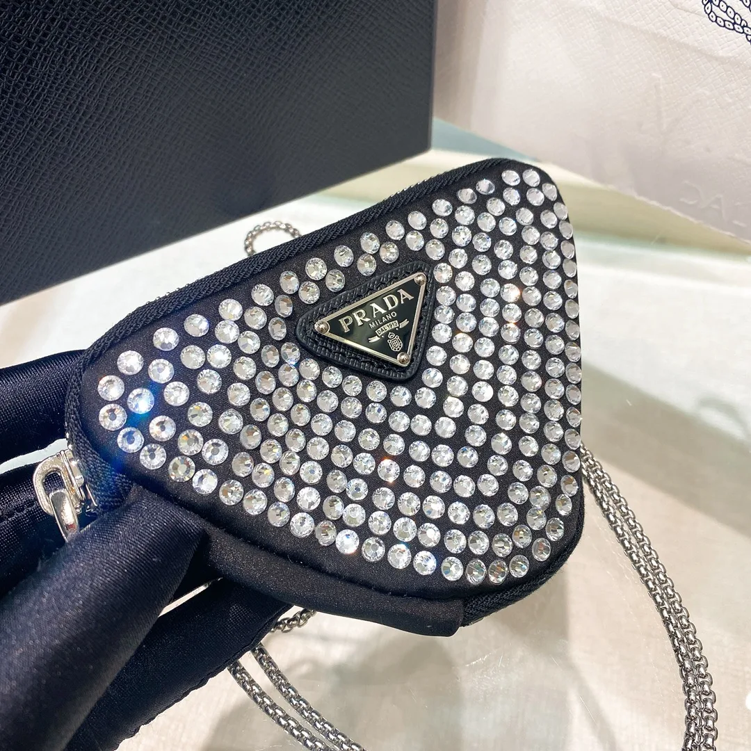 Prada Prada Mini- Pouch With Artificial Crystals Bag Black / 1NR005_2AWL_F0T7O - Image 7