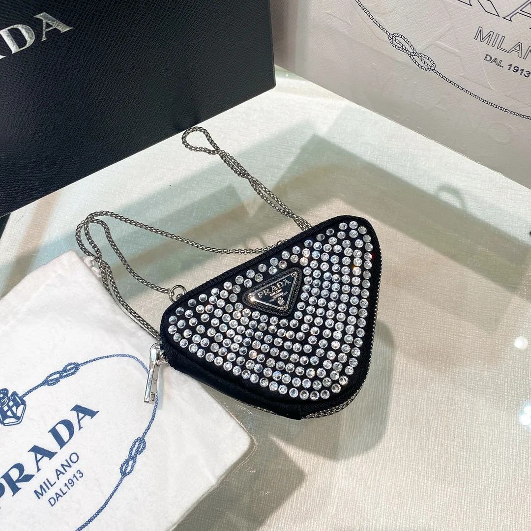 Prada Prada Mini- Pouch With Artificial Crystals Bag Black / 1NR005_2AWL_F0T7O - Image 8