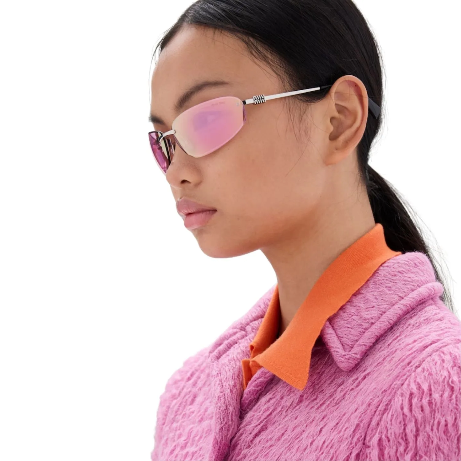 Miu Miu Rimless Aviator Sunglasses Light Pink - Image 4