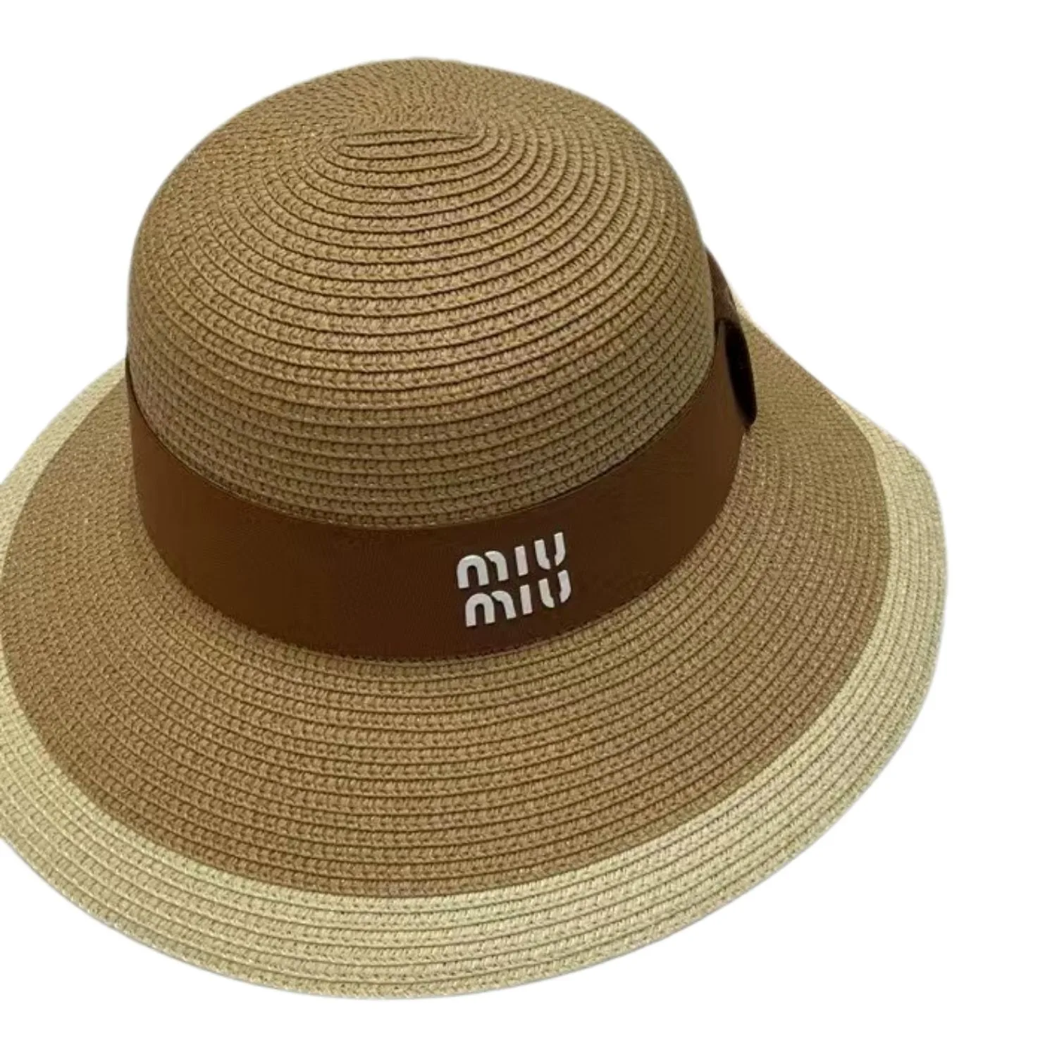 Alternative view of Miu Miu Wide Brim Sun Hat Raffia Dark Beige /