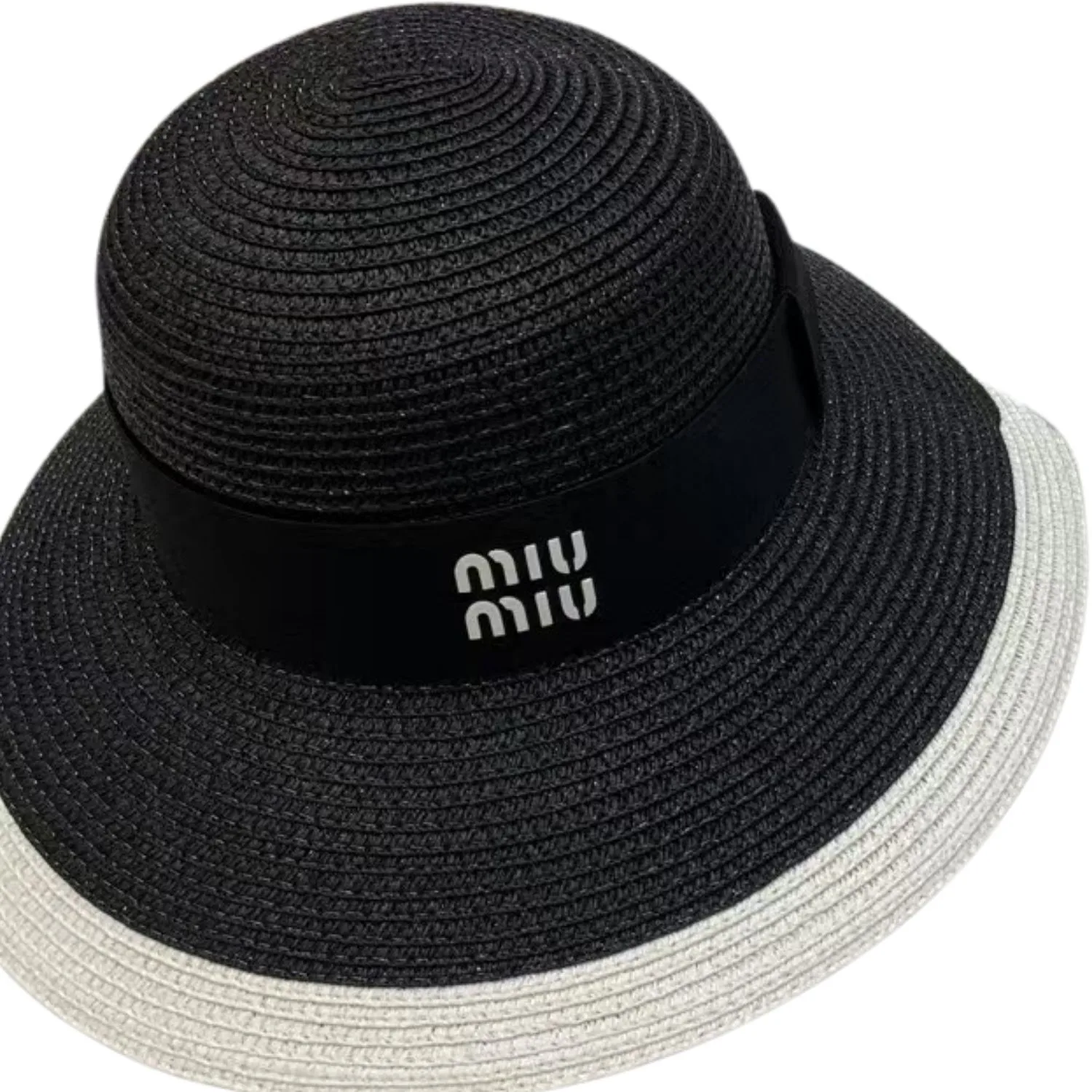 Alternative view of Miu Miu Wide Brim Sun Hat Raffia Black /