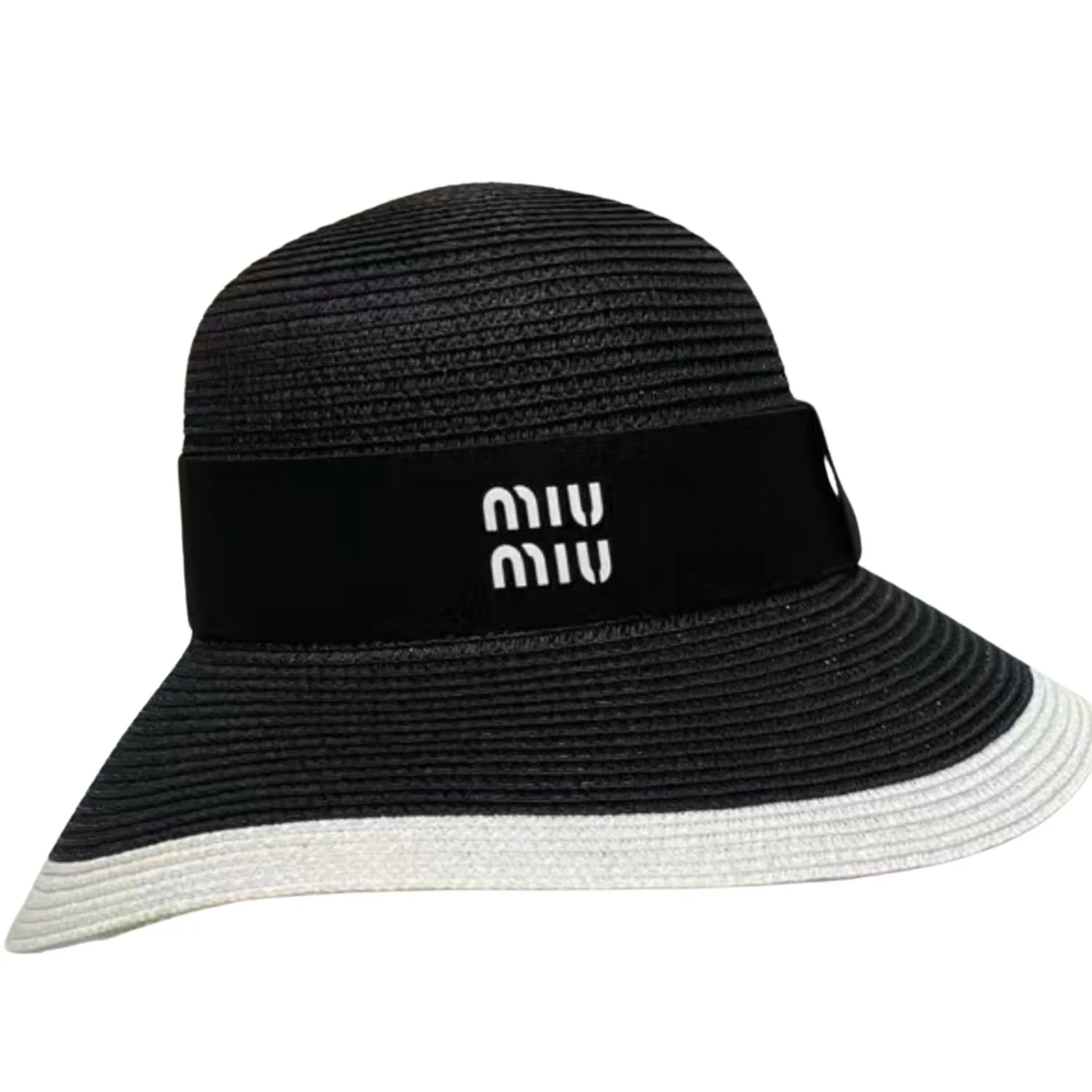 Miu Miu Wide Brim Sun Hat Raffia Black / - Image 4
