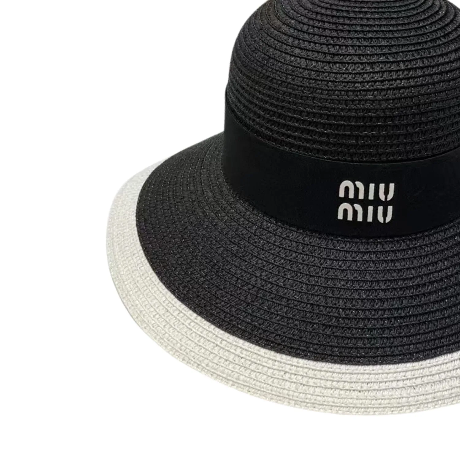 Miu Miu Wide Brim Sun Hat Raffia Black / - Image 3