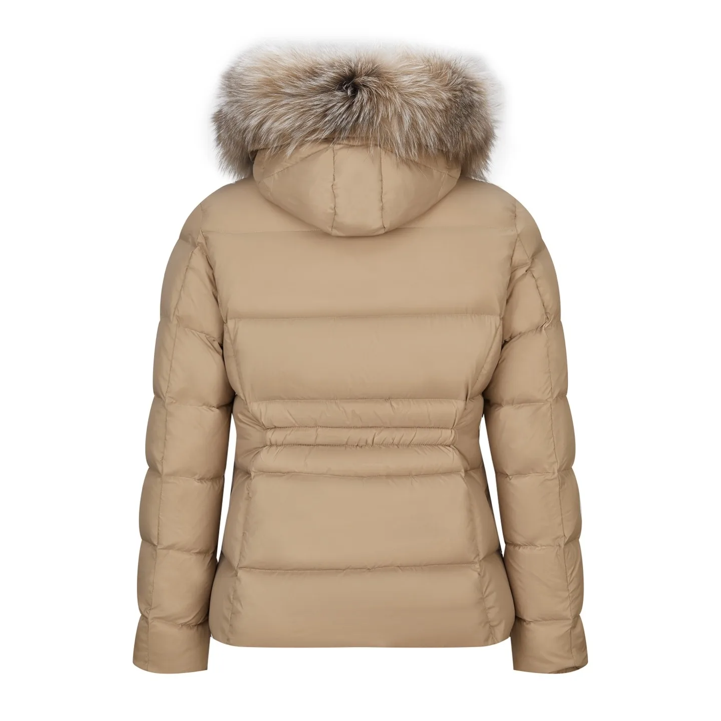 Alternative view of Moncler Boed Hooded Shearling-Trimmed Short Down Jacket Beige