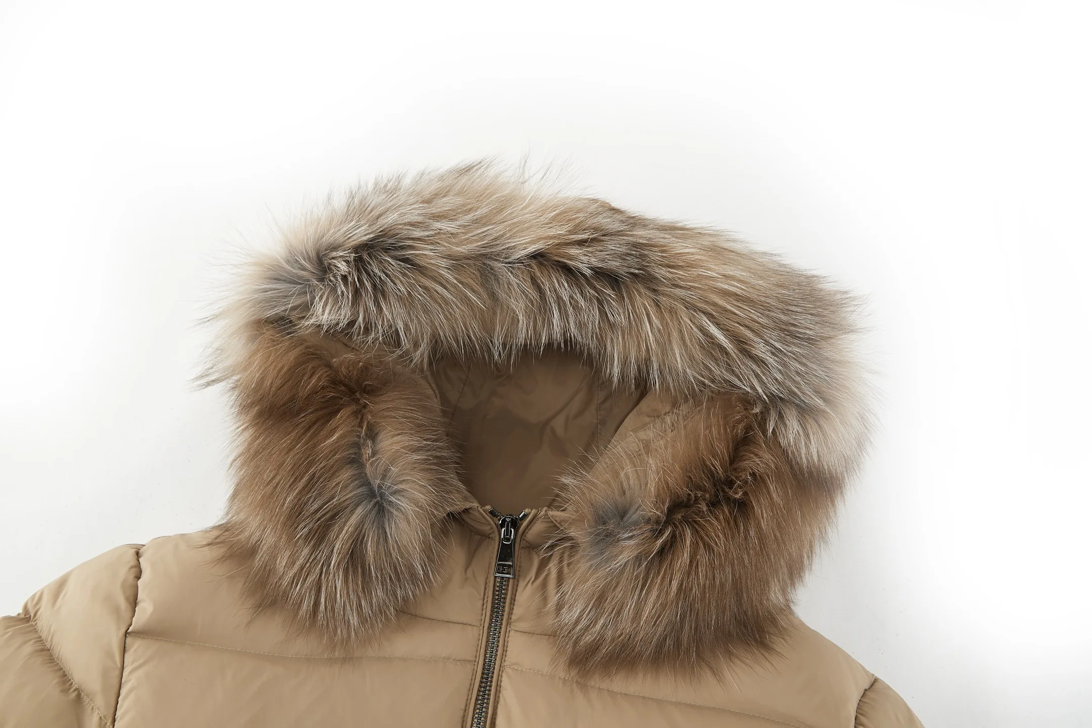 Moncler Boed Hooded Shearling-Trimmed Short Down Jacket Beige - Image 3