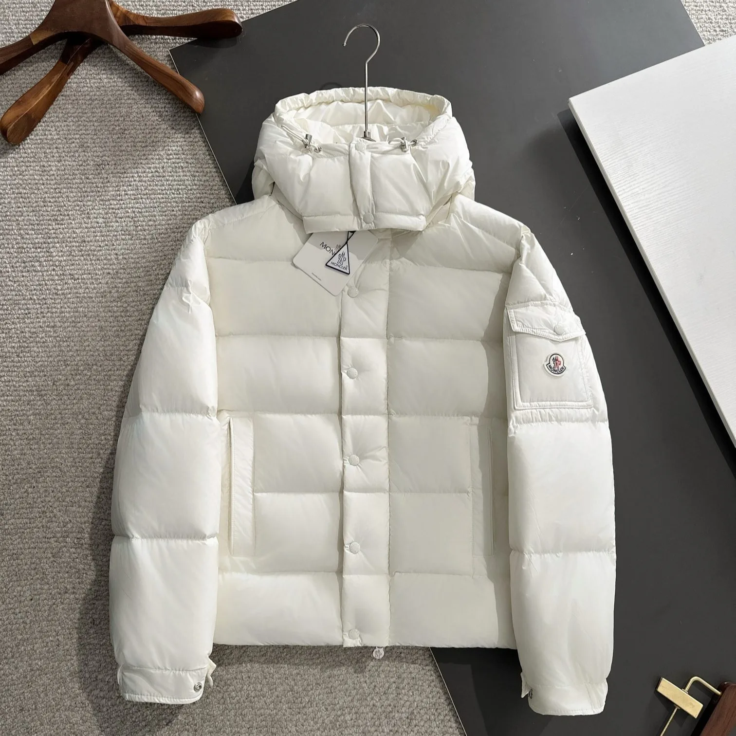 Moncler Maya 70 Hooded Short Down Jacket White - Image 3