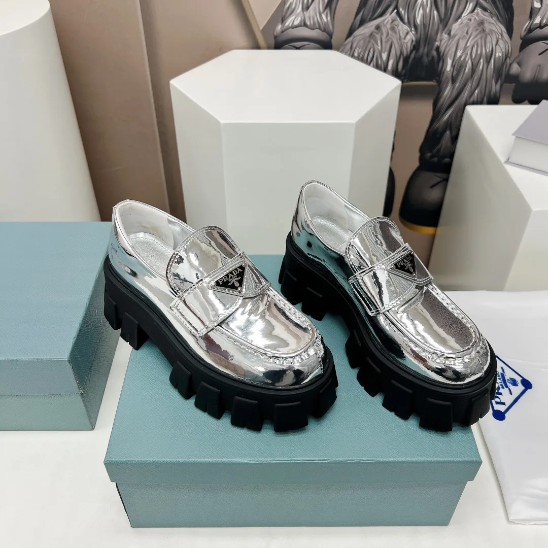 Prada Monolith Ombré Brushed Loafers Sliver Tone / - Image 5