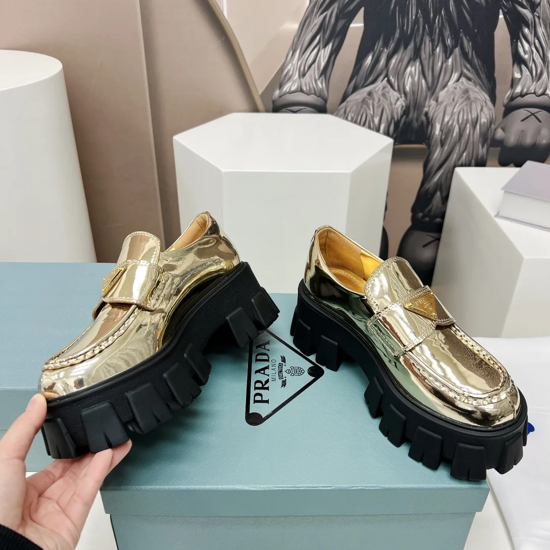 Prada Monolith Ombré Brushed Loafers Gold Tone / - Image 5