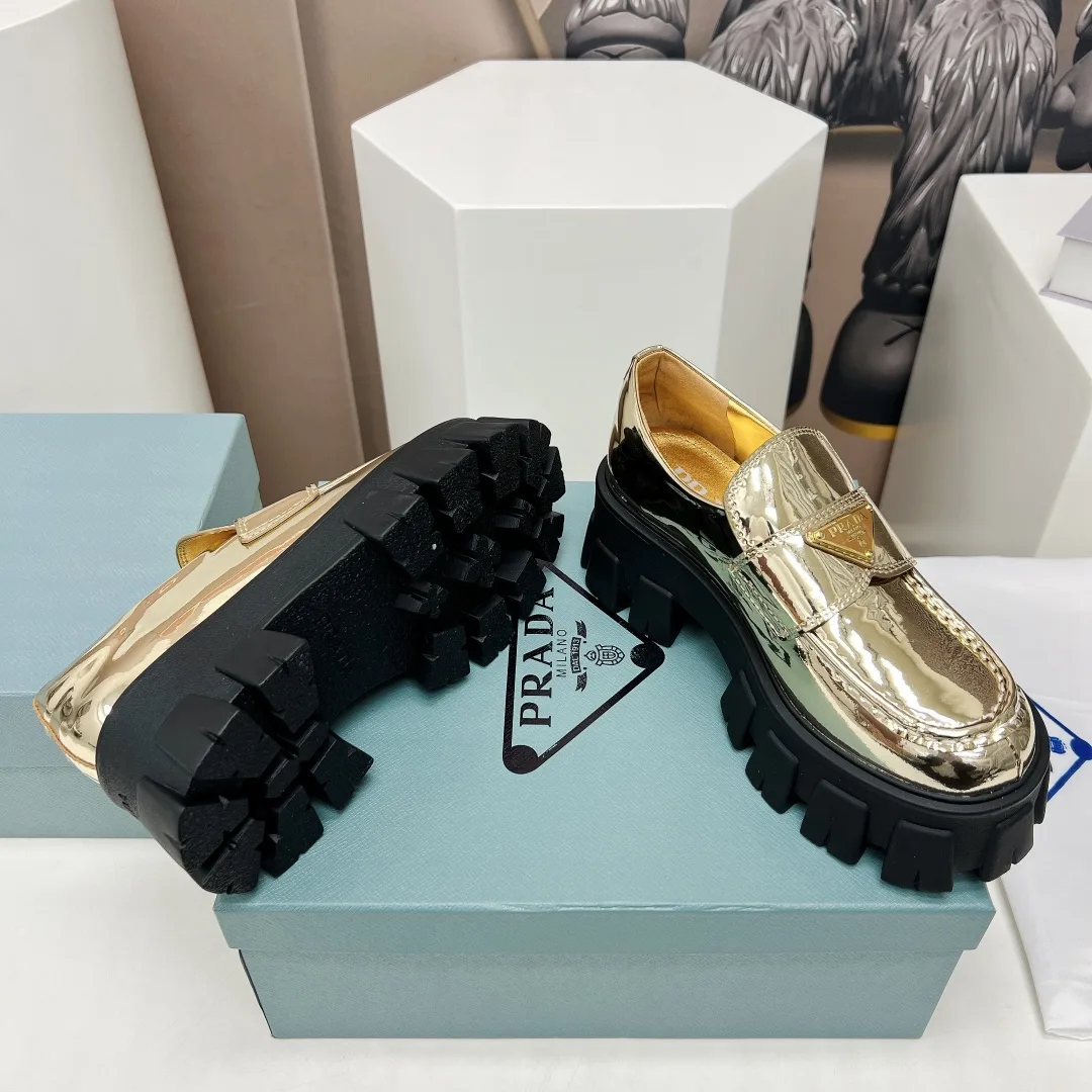 Prada Monolith Ombré Brushed Loafers Gold Tone / - Image 4
