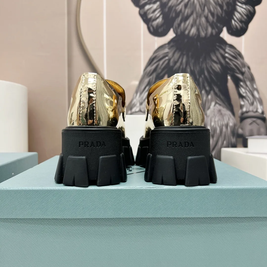 Prada Monolith Ombré Brushed Loafers Gold Tone / - Image 3
