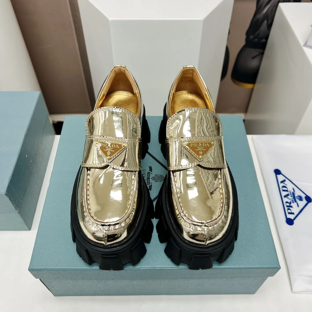 Alternative view of Prada Monolith Ombré Brushed Loafers Gold Tone /