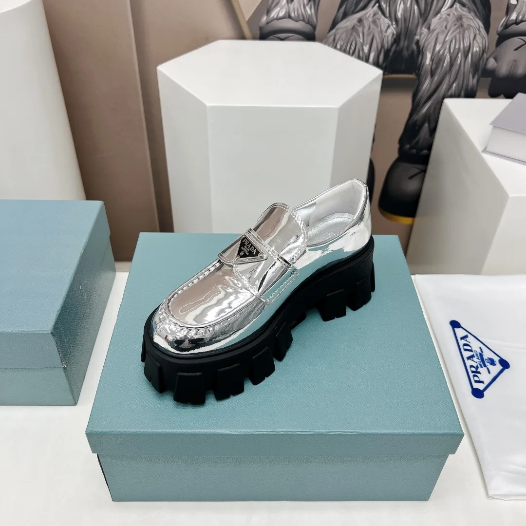Prada Monolith Ombré Brushed Loafers Sliver Tone / - Image 2