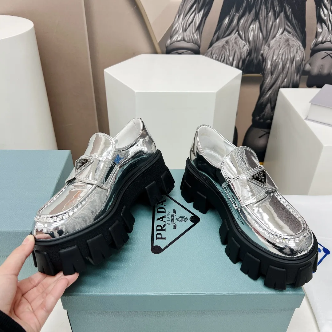 Prada Monolith Ombré Brushed Loafers Sliver Tone / - Image 3