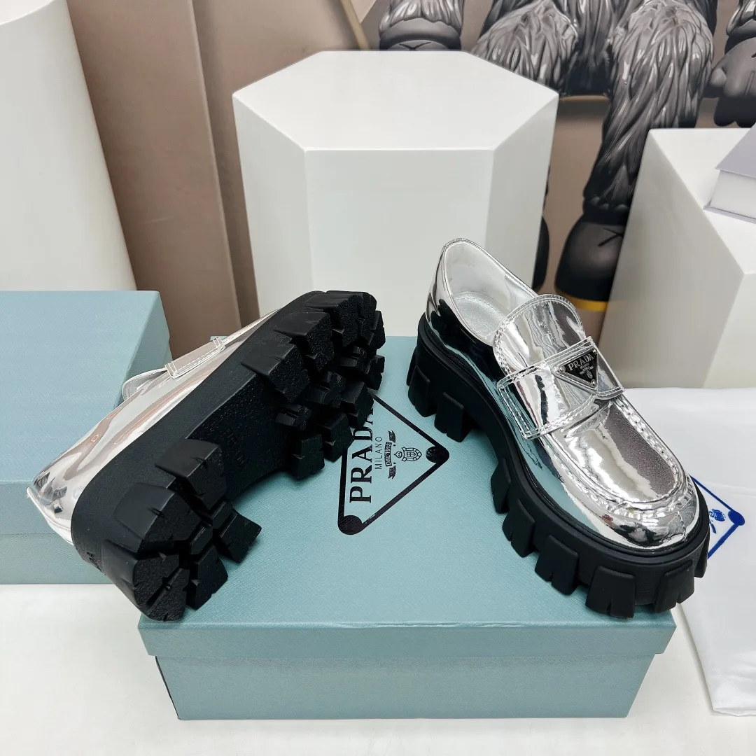 Prada Monolith Ombré Brushed Loafers Sliver Tone / - Image 4