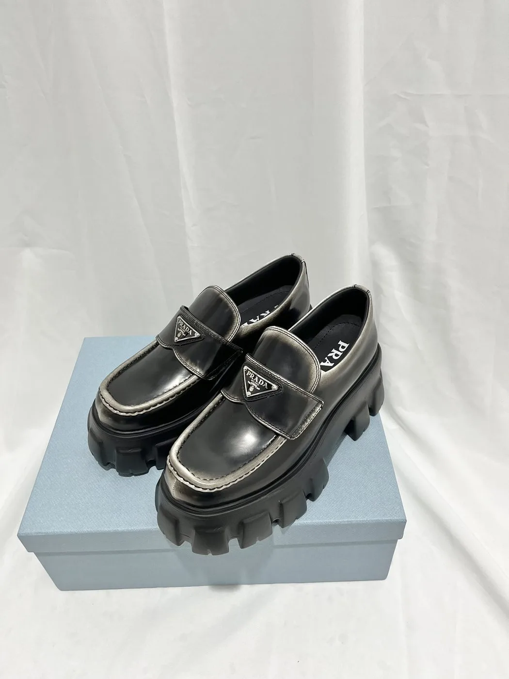 Prada Monolith Ombré Brushed Loafers Light Black / - Image 4
