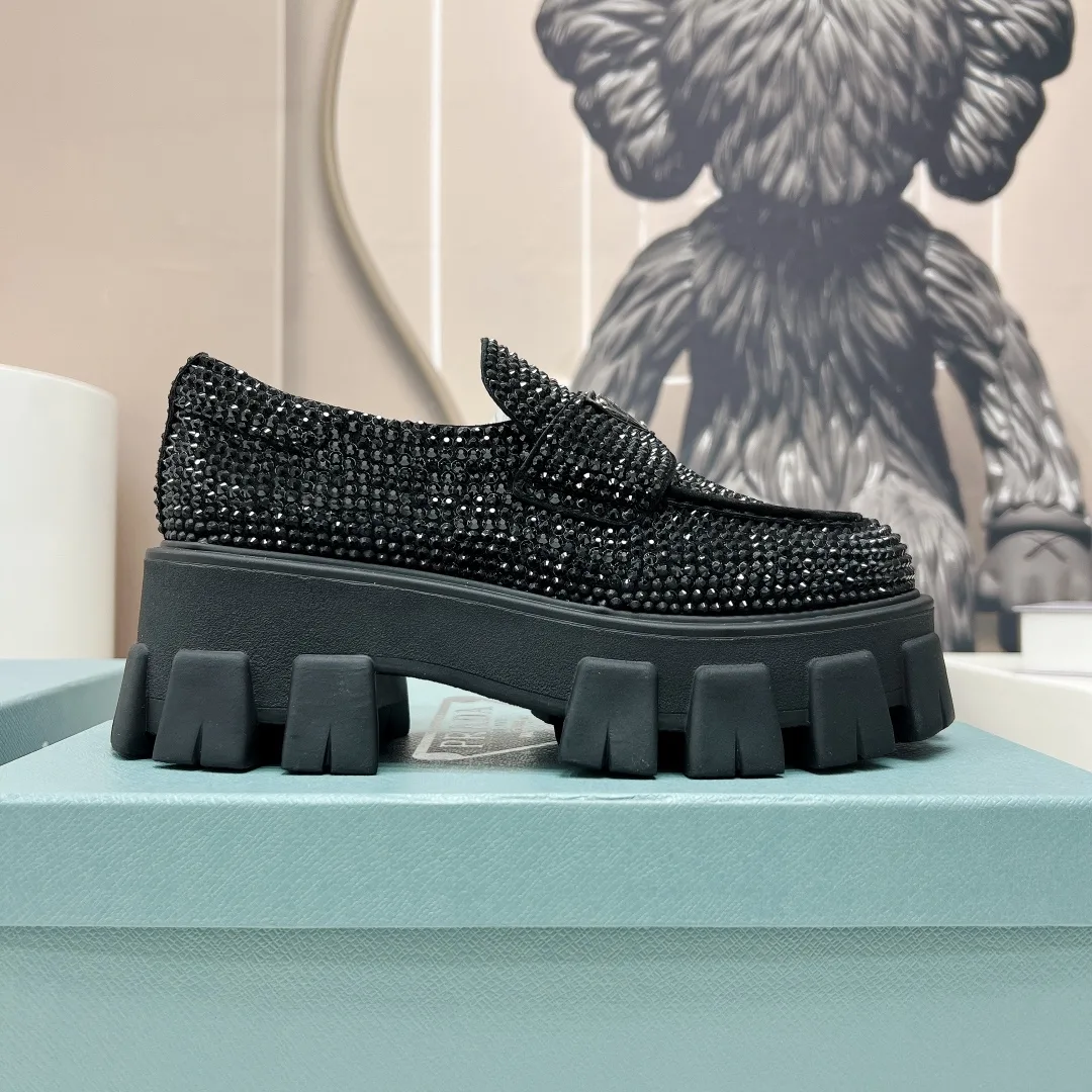 Prada Monolith Ombré Brushed Loafers With Crystal Black / - Image 5