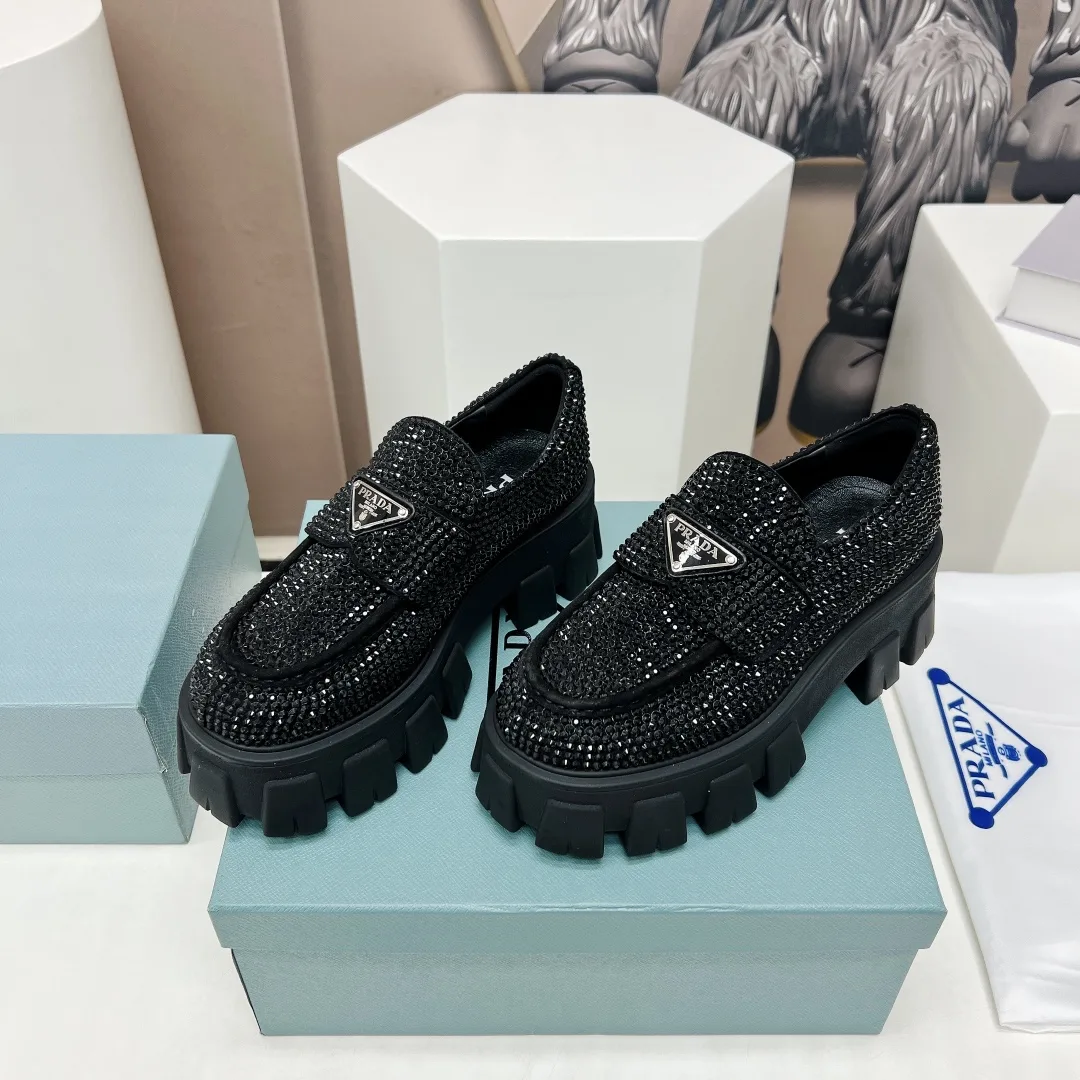 Prada Monolith Ombré Brushed Loafers With Crystal Black / - Image 2
