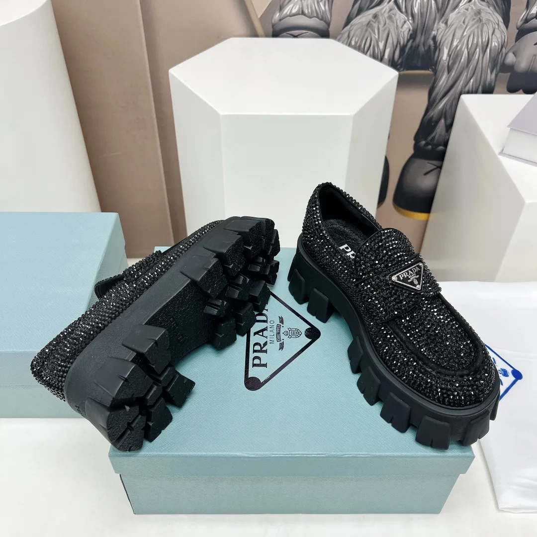 Prada Monolith Ombré Brushed Loafers With Crystal Black / - Image 3