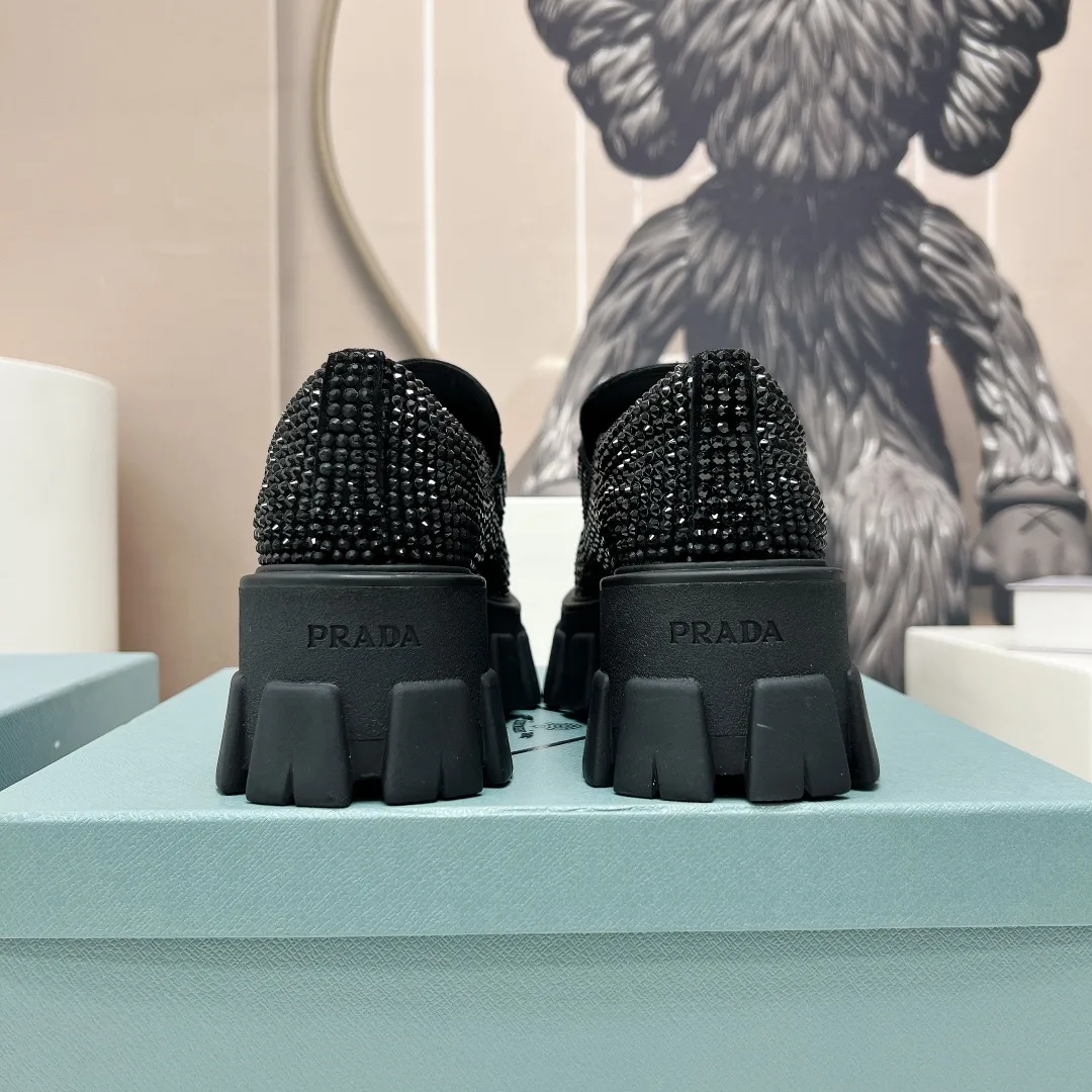 Prada Monolith Ombré Brushed Loafers With Crystal Black / - Image 4
