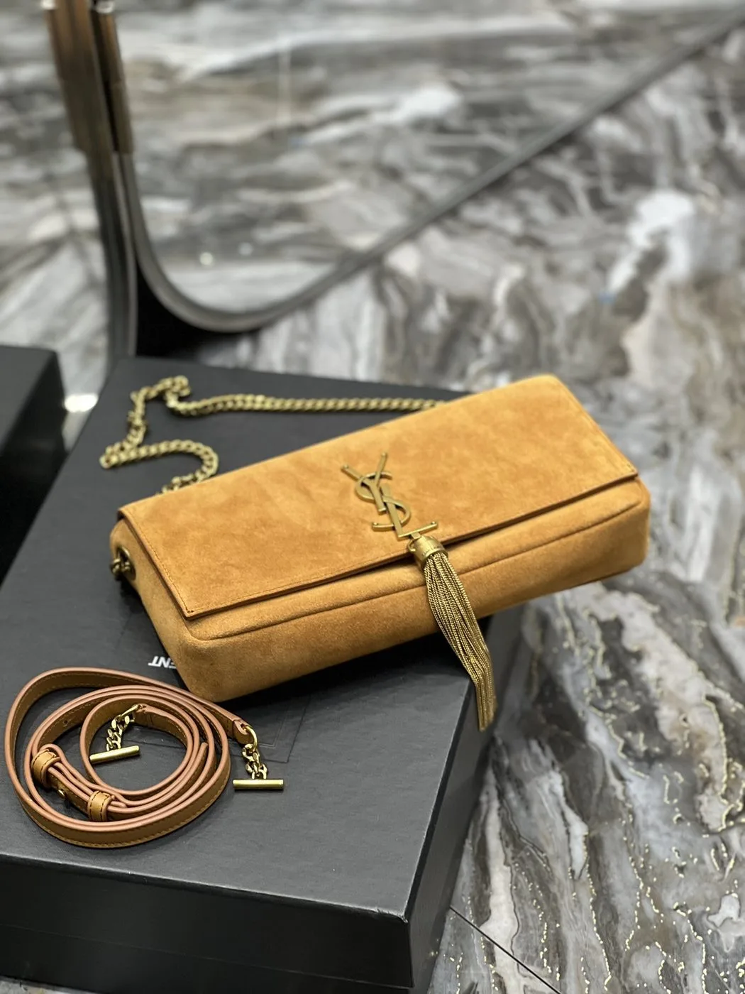 Saint Laurent Kate 99 Chain Bag With Tassel Brown - Image 3