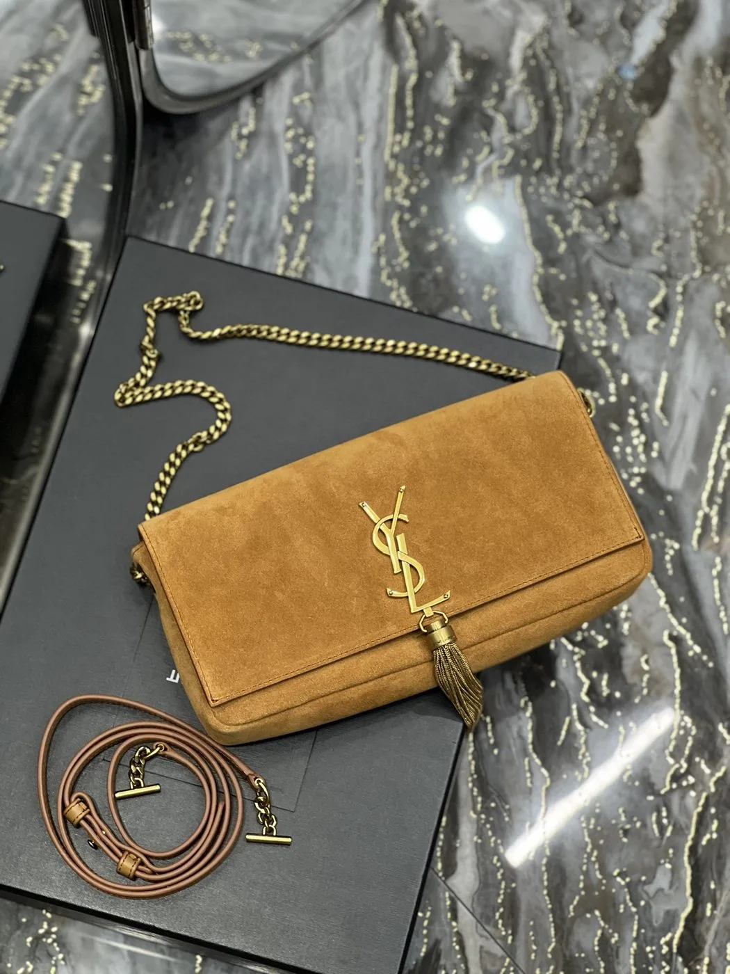 Alternative view of Saint Laurent Kate 99 Chain Bag With Tassel Brown