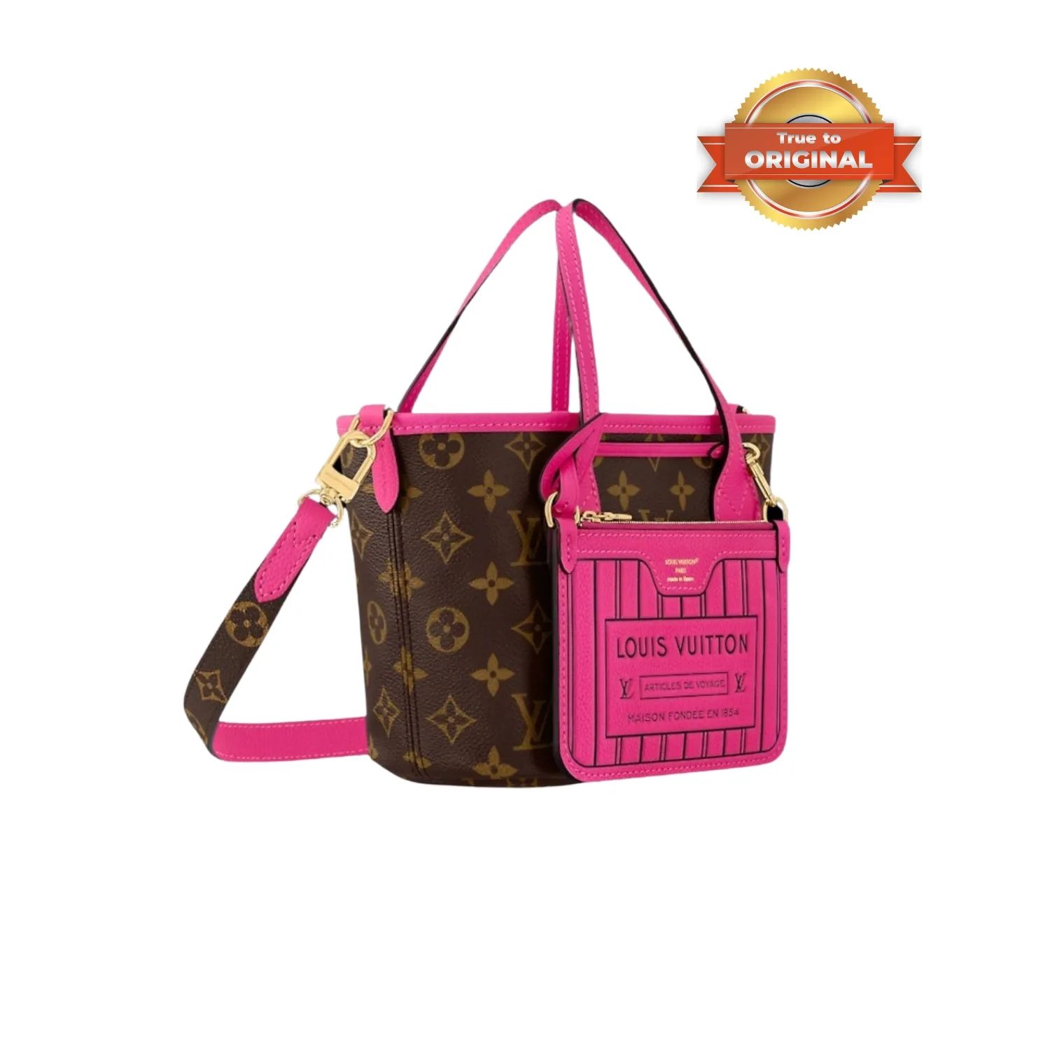 Louis Vuitton Neverfull Bandouliere Inside Out BB Tote Bag / Rose Pondichery Gold Hardware - Image 6