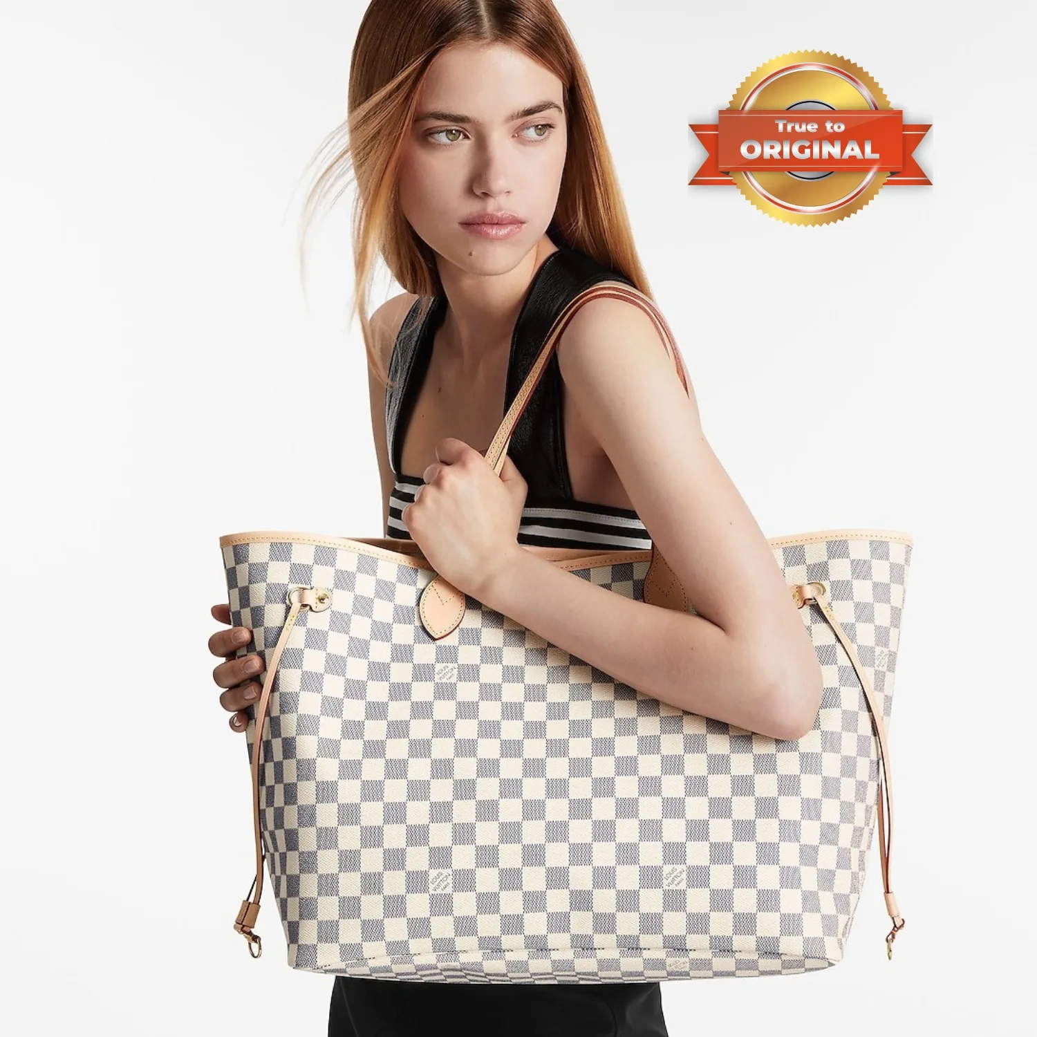 Louis Vuitton Neverfull GM Tote Bag / Beige Damier Azur Gold Hardware - Image 3