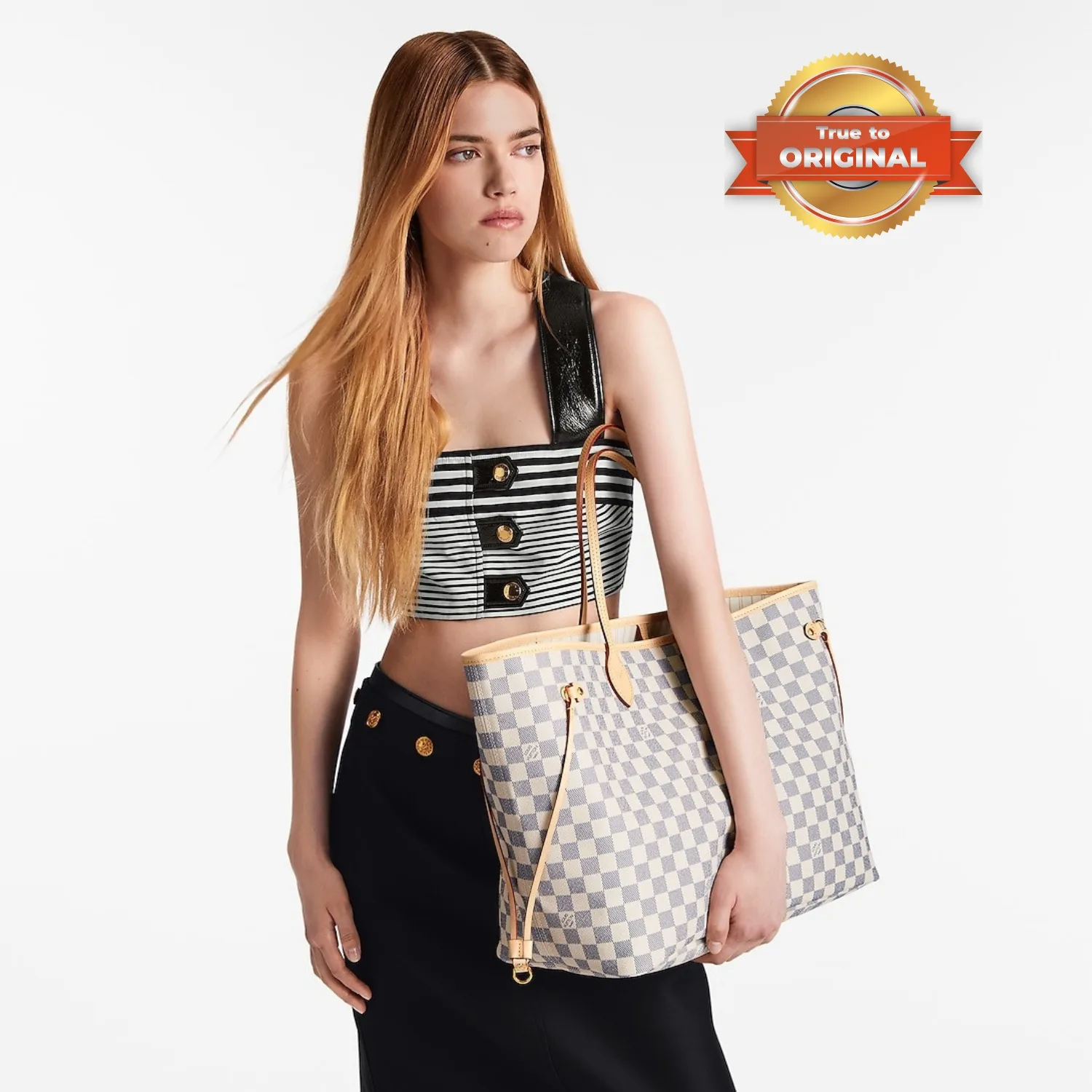 Alternative view of Louis Vuitton Neverfull GM Tote Bag / Beige Damier Azur Gold Hardware