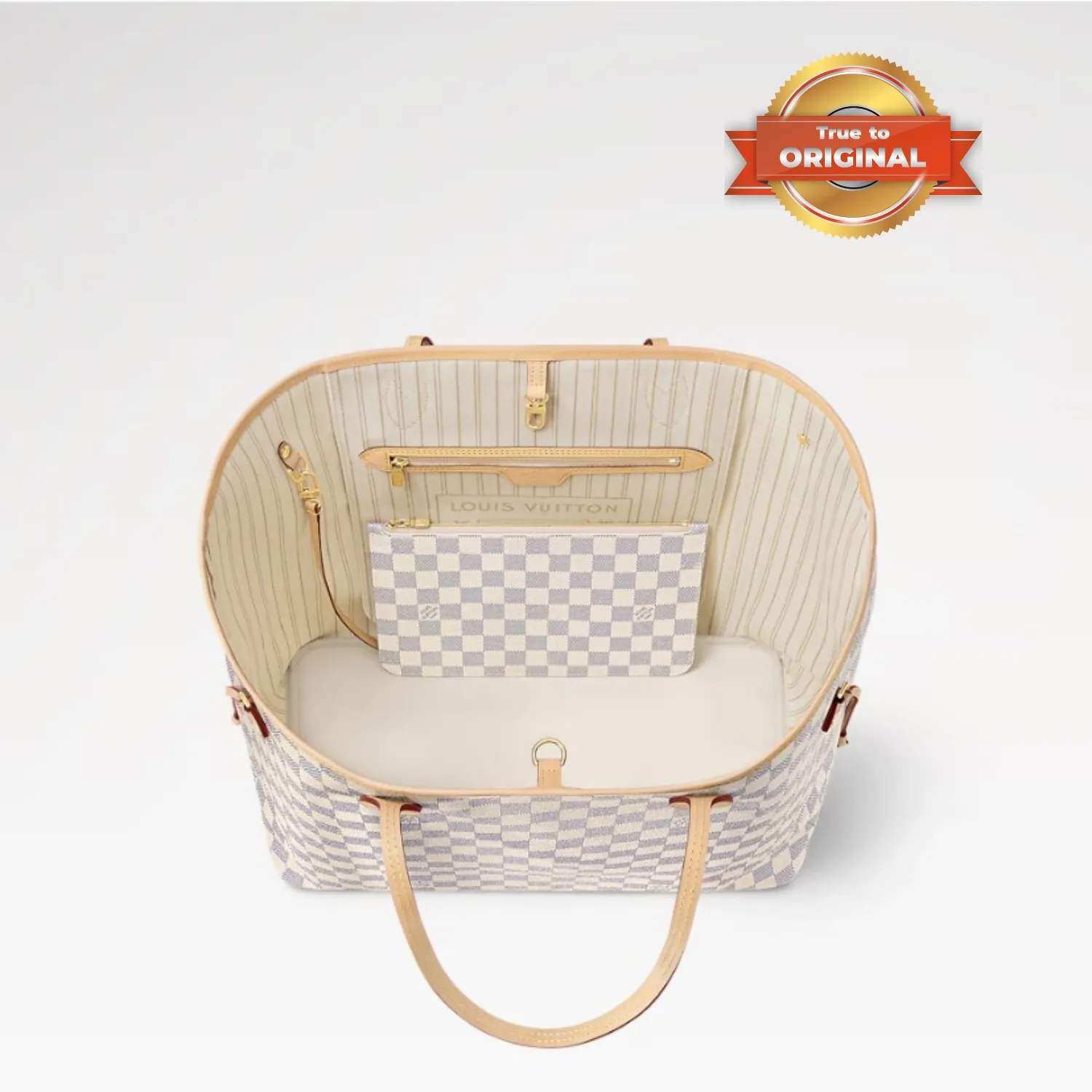 Louis Vuitton Neverfull GM Tote Bag / Beige Damier Azur Gold Hardware - Image 5
