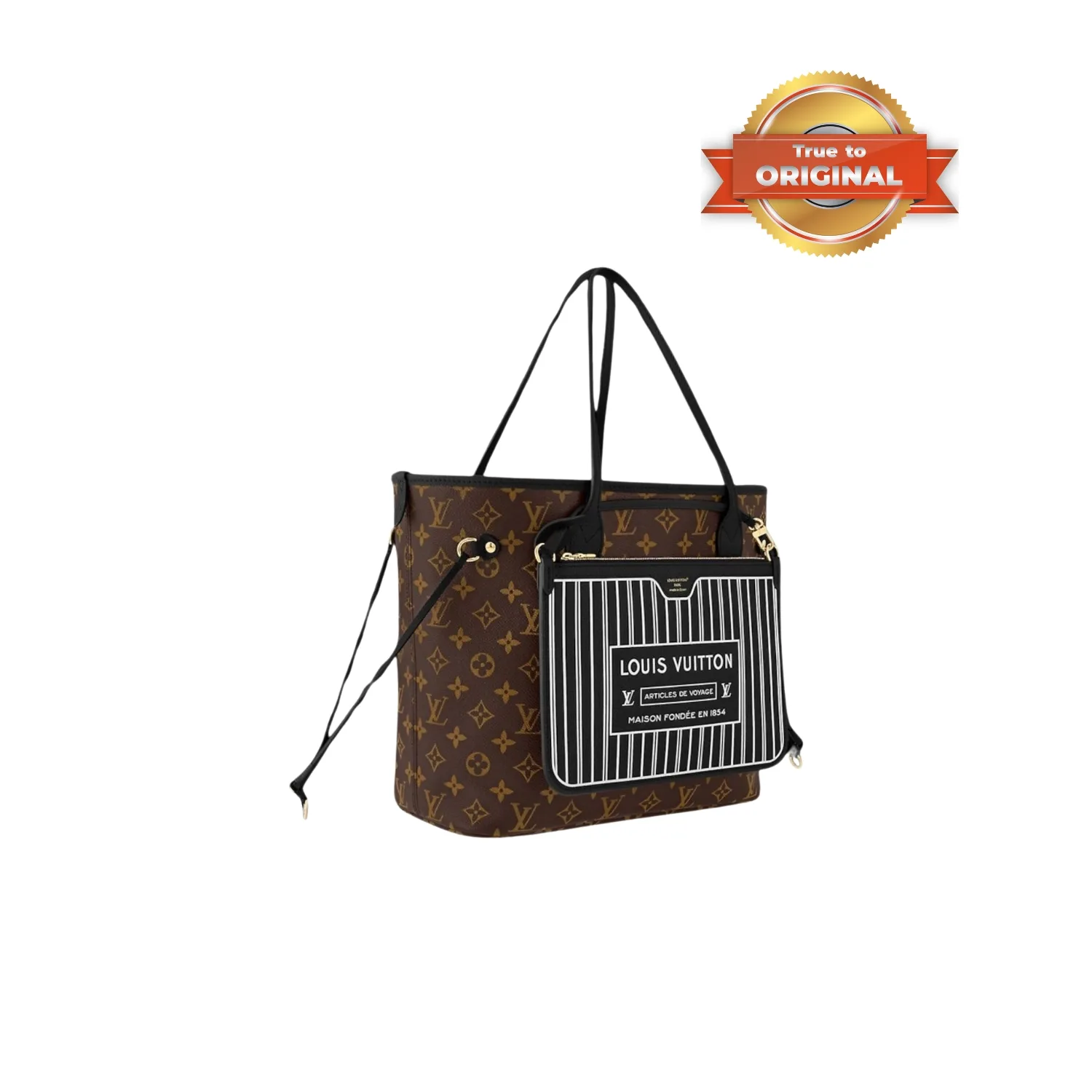 Louis Vuitton Neverfull Inside Out MM Tote Bag / Black Gold Hardware - Image 4