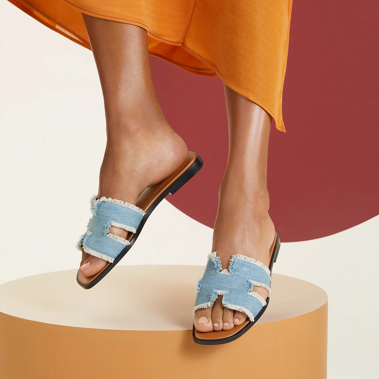 Alternative view of Hermes Oran Sandals Bleu Brut