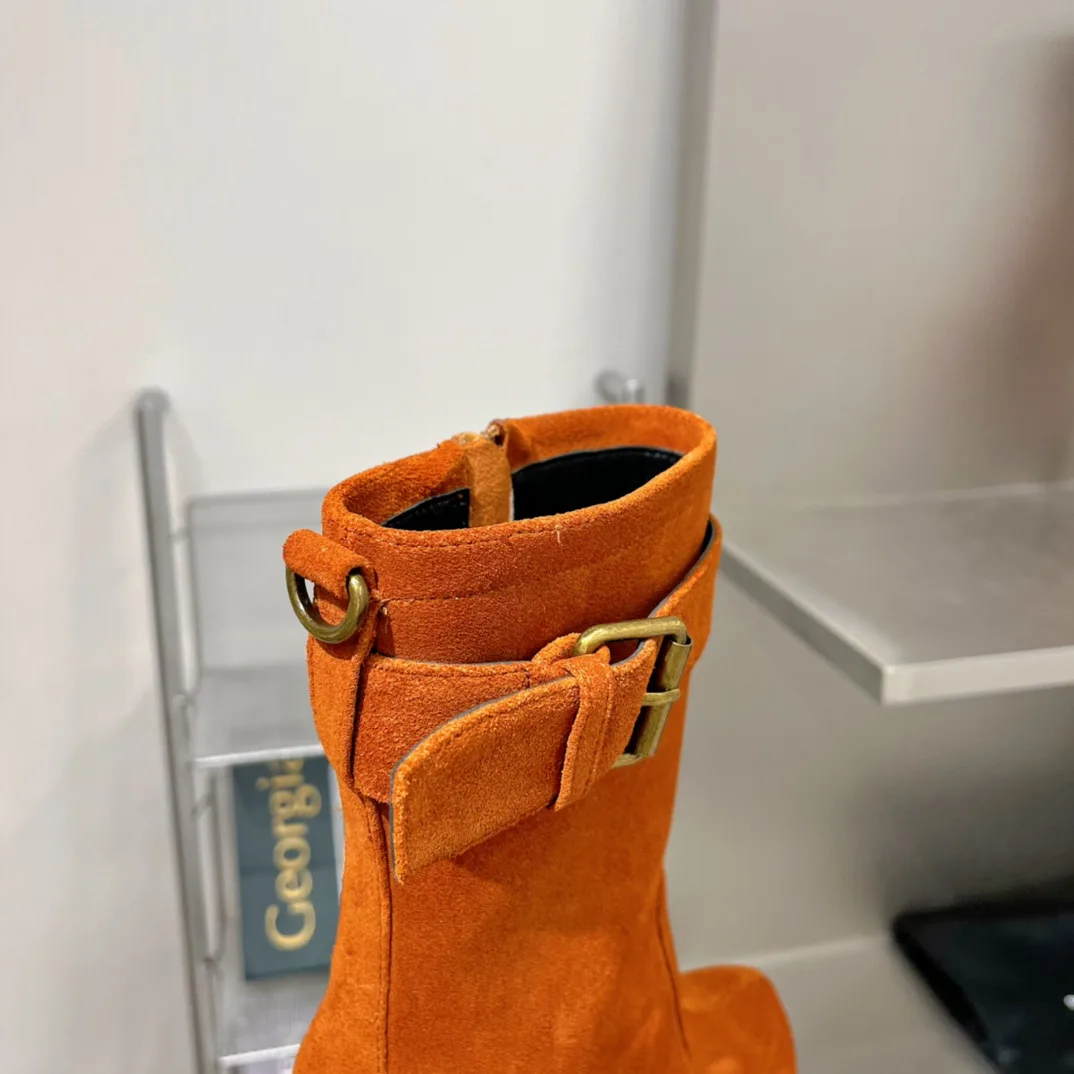 Saint Laurent Cherry Buckle Platform Booties Orange YSL - Image 7