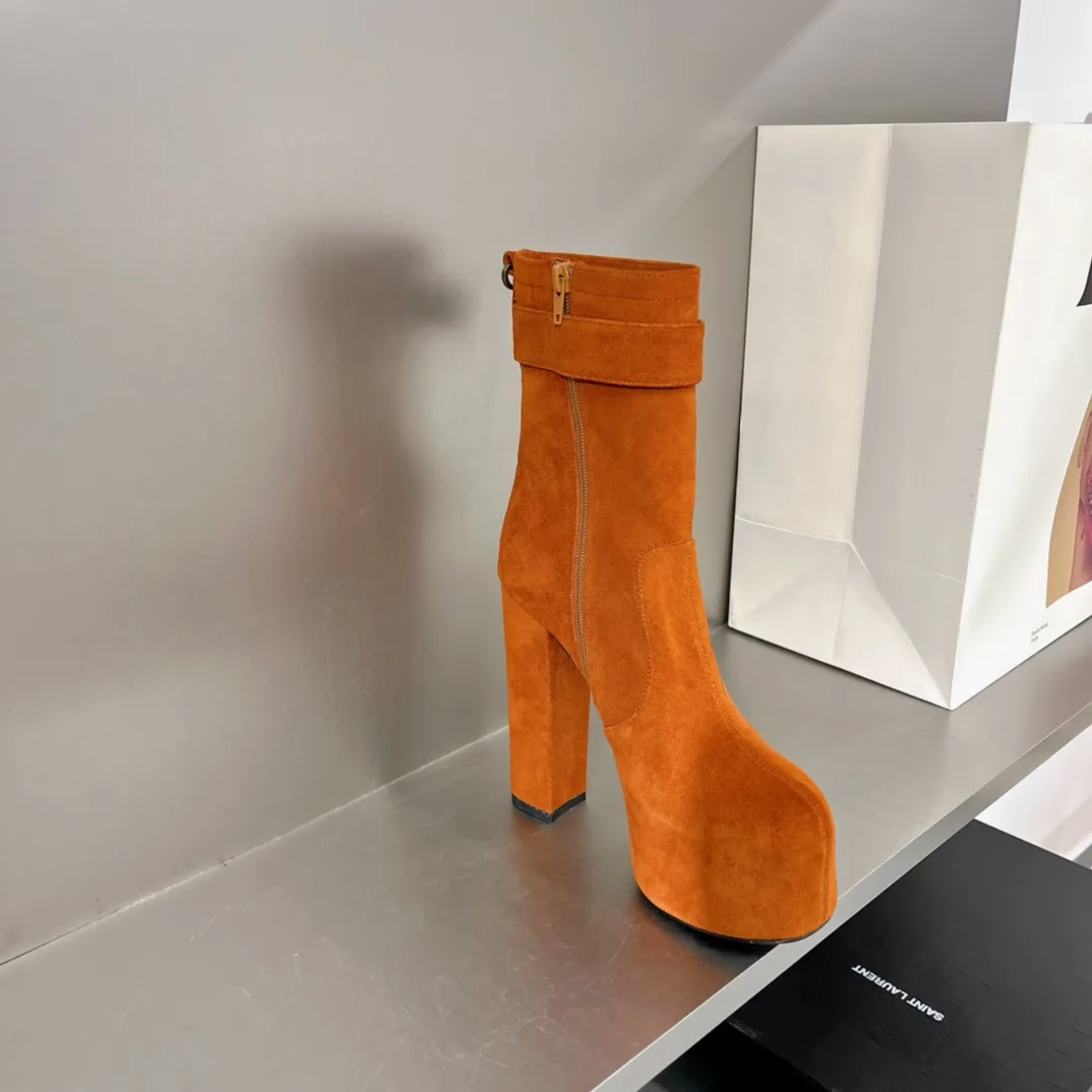 Saint Laurent Cherry Buckle Platform Booties Orange YSL - Image 3