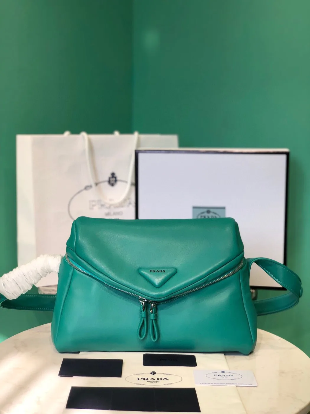 Prada Padded Nappa Prada Signaux Bag In Green / - Image 4