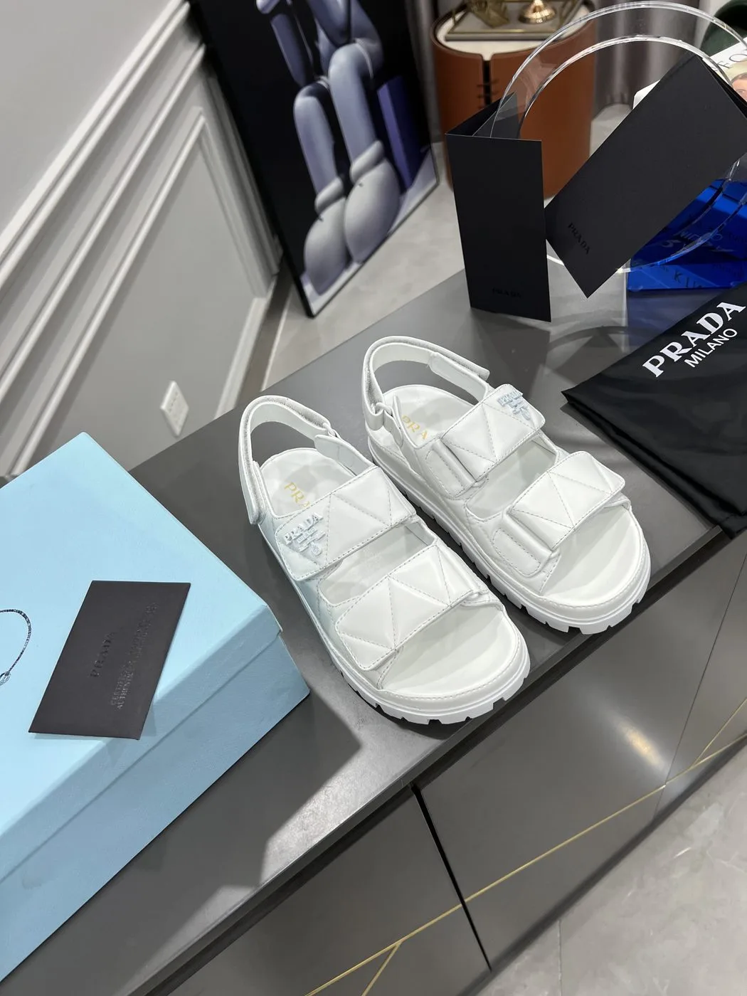 Prada Padded Nappa Sandals White / 1X721M_038_F0009_F_020 - Image 5