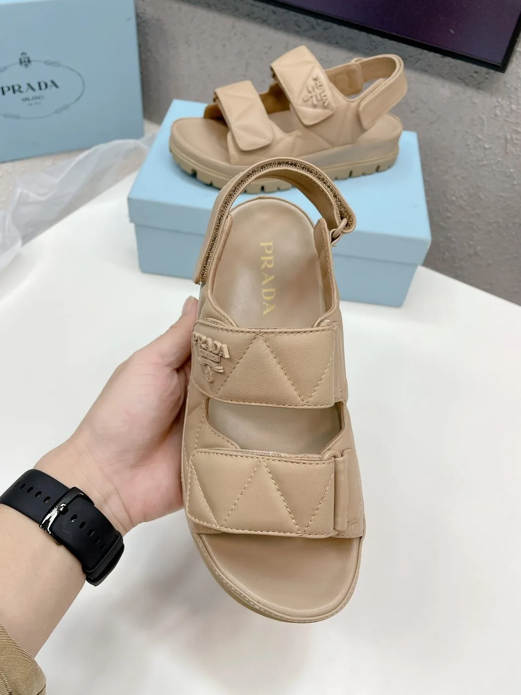 Prada Padded Nappa Sandals Beige / 1X721M_038_F0F24_F_020 - Image 2