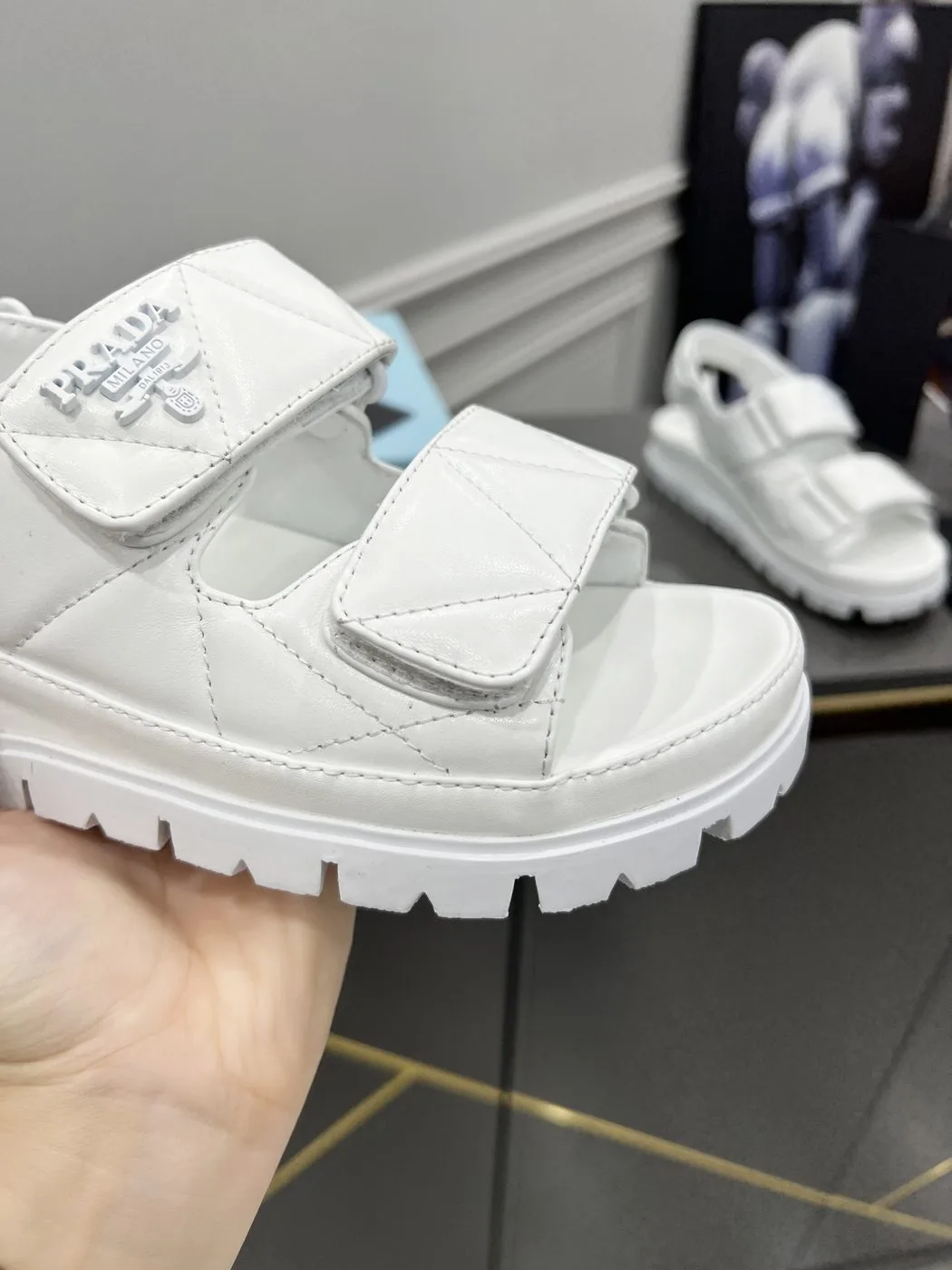 Prada Padded Nappa Sandals White / 1X721M_038_F0009_F_020 - Image 3