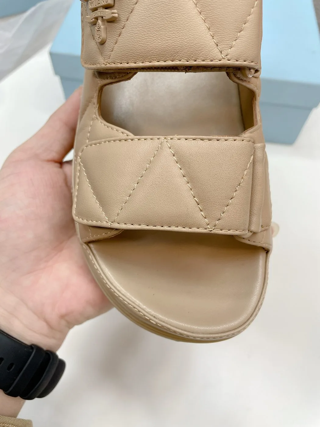 Prada Padded Nappa Sandals Beige / 1X721M_038_F0F24_F_020 - Image 3
