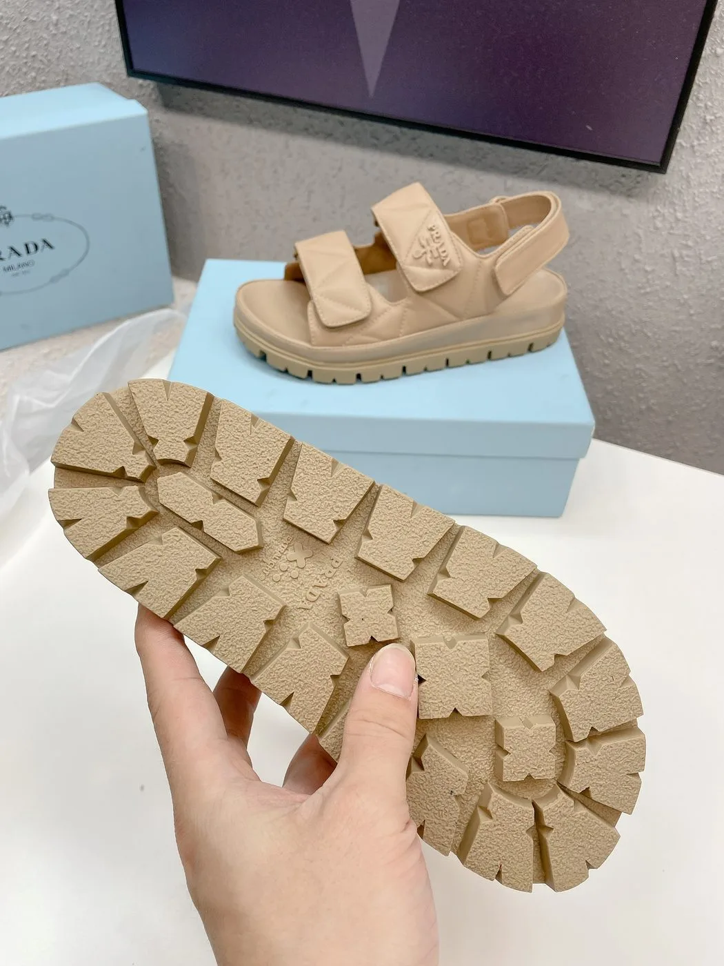 Prada Padded Nappa Sandals Beige / 1X721M_038_F0F24_F_020 - Image 4