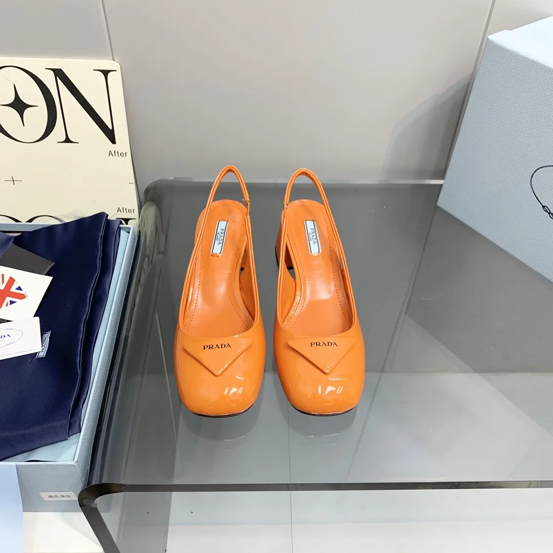 Prada Patent Slingback Pumps Orange / - Image 5