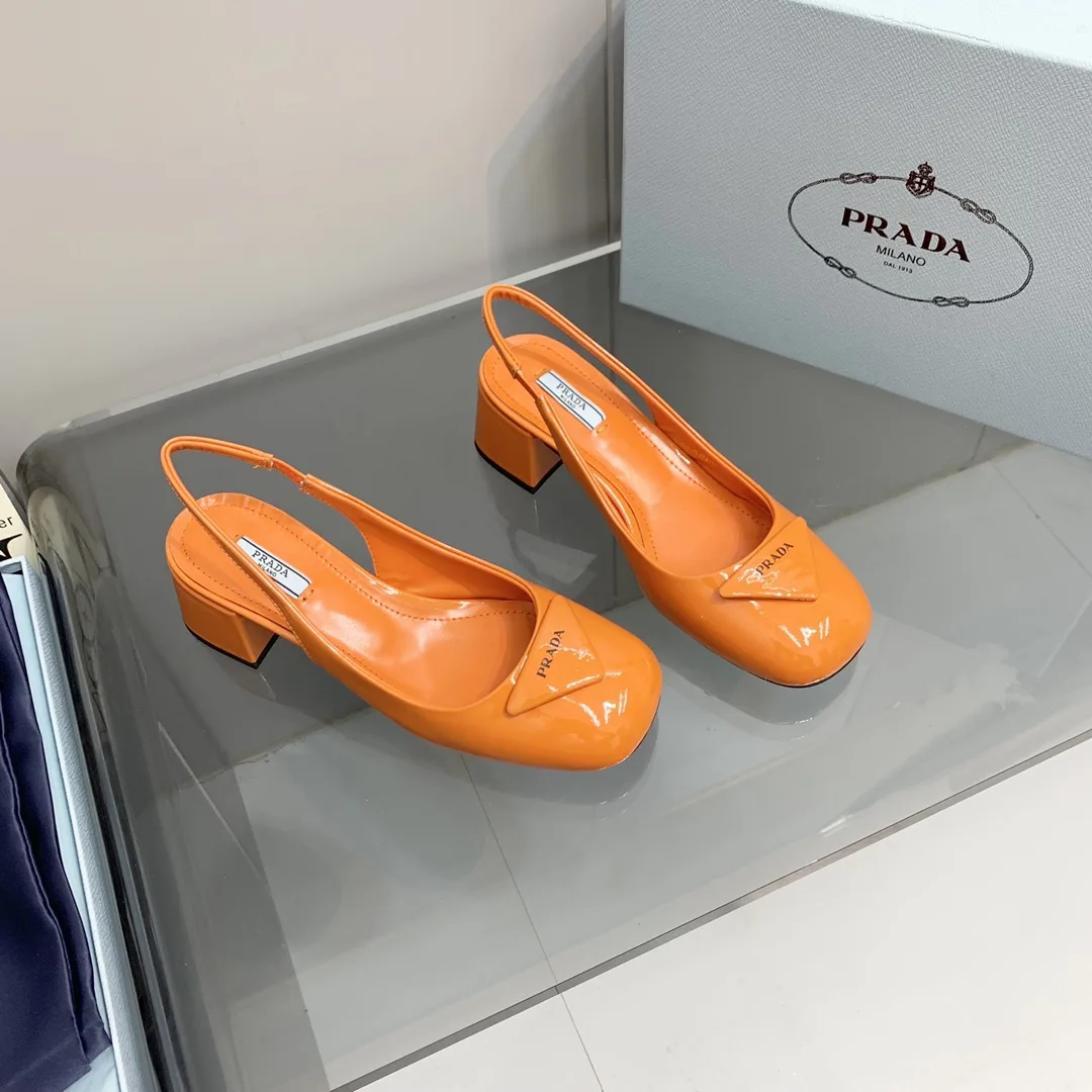 Alternative view of Prada Patent Slingback Pumps Orange /